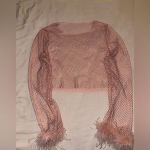 White Fox Pink Rhinestone Mesh Crop